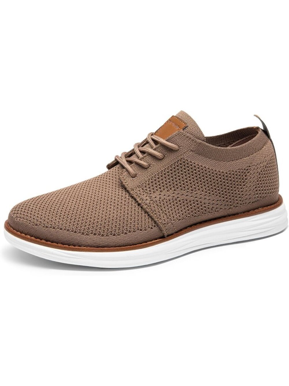 Men Light Brown Faux Leather Bruno Marc Knit Flex Breeze Casual Fashion Sneakers